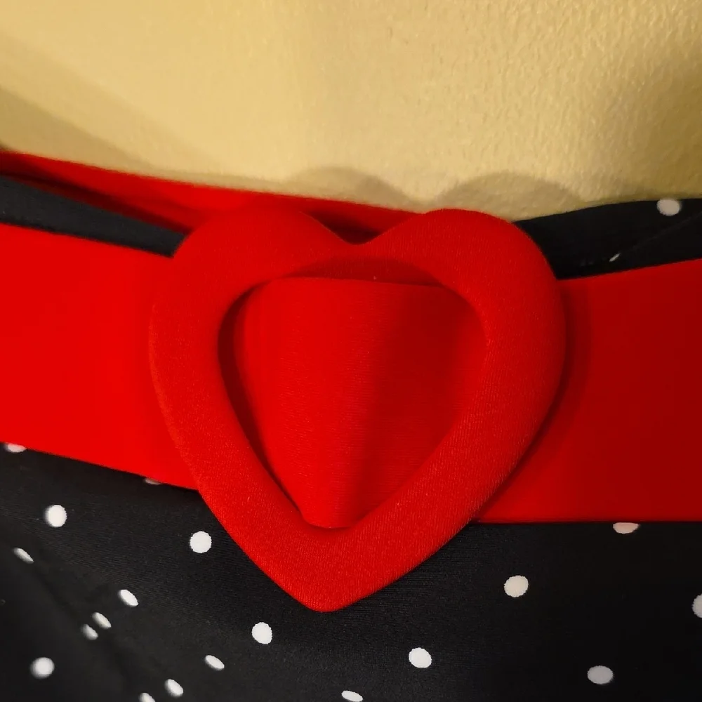 Unique Vintage Red Top w/Black Cat & Pink Heart Print Bikini, Emily the Strange - Picture 9 of 16